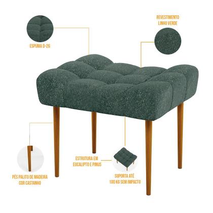 Imagem de Kit 02 Puffs Decorativo Para Sala De Estar Requinte L02 Linho Verde Musgo - Lyam Decor