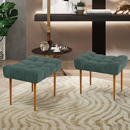 Imagem de Kit 02 Puffs Decorativo Para Sala De Estar Requinte L02 Linho Verde Musgo - Lyam Decor