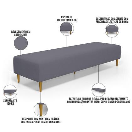 Imagem de Kit 02 Puffs Decorativo Sala De Estar Bali W01 Pés Palito 210x60cm Suede Cinza - Lyam Decor