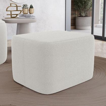 Imagem de Kit 02 Puffs Decorativos Living Yumi Retangular 60cm Bouclê Off White - Abmaza