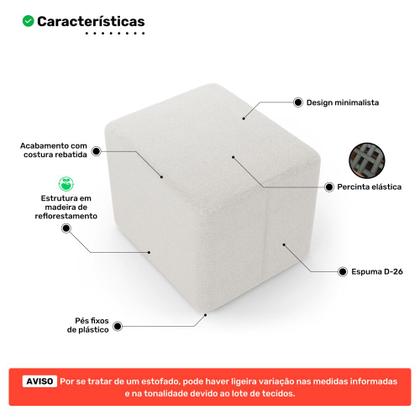 Imagem de Kit 02 Puffs Decorativos Living Yumi Retangular 60cm Bouclê Off White - Abmaza