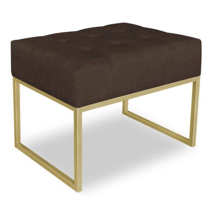 Imagem de Kit 02 Puffs Lisa Suede Marrom Base Metálica Industrial Dourado - Pallazio