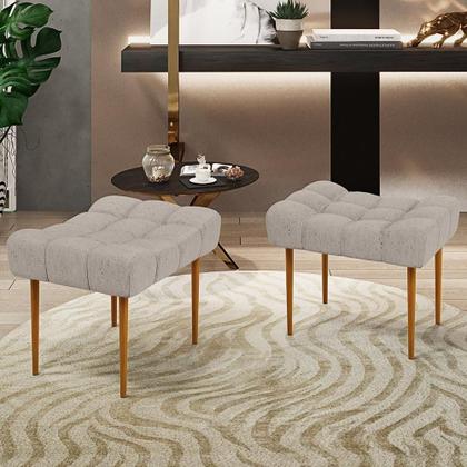 Imagem de Kit 02 Puffs Para Sala De Estar Requinte L02 Linho Bege