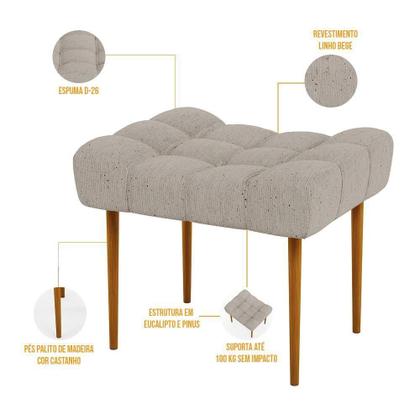 Imagem de Kit 02 Puffs Para Sala De Estar Requinte L02 Linho Bege