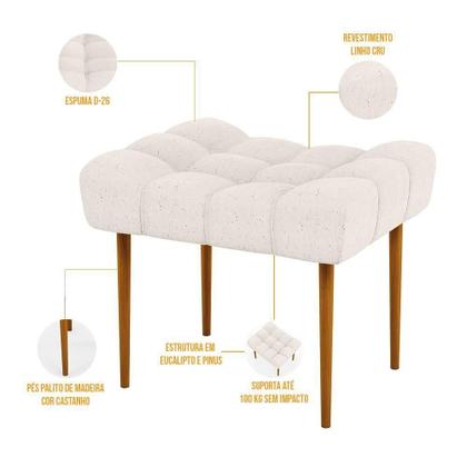 Imagem de Kit 02 Puffs Para Sala De Estar Requinte L02 Linho Cru