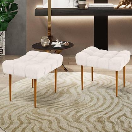 Imagem de Kit 02 Puffs Para Sala De Estar Requinte L02 Linho Cru