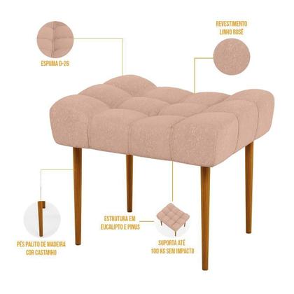 Imagem de Kit 02 Puffs Para Sala De Estar Requinte L02 Linho Rosê