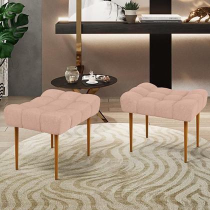 Imagem de Kit 02 Puffs Para Sala De Estar Requinte L02 Linho Rosê