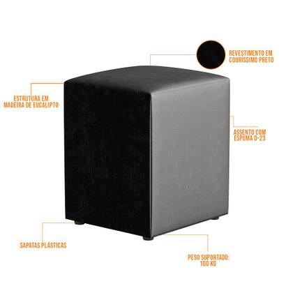 Imagem de Kit 02 Puffs Quadrado L02 Decorativo material sintético Preto - Lyam Decor
