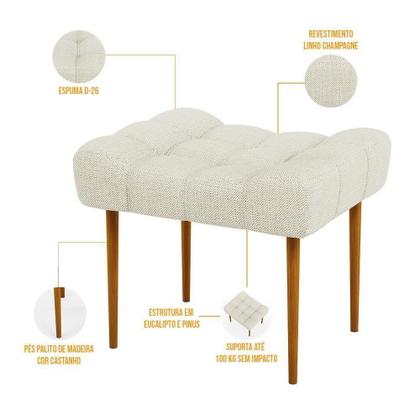 Imagem de Kit 02 Puffs Requinte L02 Linho Champagne