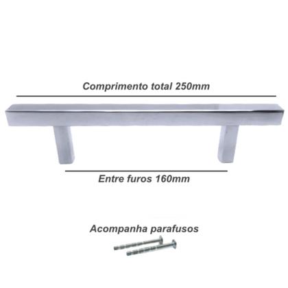 Imagem de Kit 02 Puxadores Quadrado Haste Inox Polido 160mm Móveis