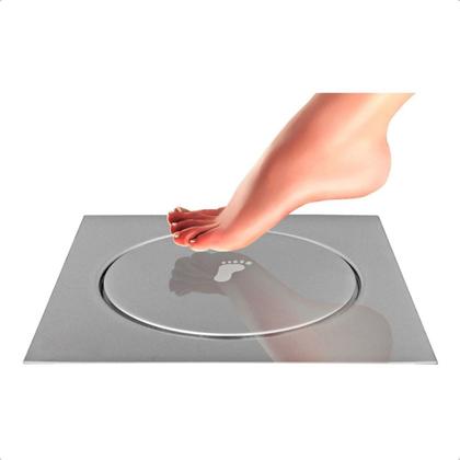 Imagem de Kit 02 Ralo Click Quadrado Inteligente 10x10 Inox Veda Cheiro e Insetos Inteligente Grelha Chão