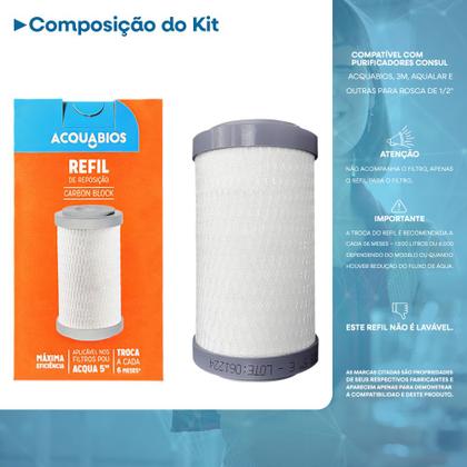 Imagem de Kit 02 Refil de Reposição Filtro Com Torneira Carbon Block Acqua 5" Acquabios