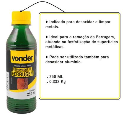 Imagem de Kit 02 Removedor Ferrugem 250ml Desoxidar Limpar Metais/aluminio Vonder