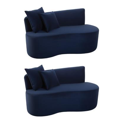 Imagem de Kit 02 Sofá Decorativo Curvo Orgânico Nature Gaia Veludo Veludo Azul Marinho - Montanaris Decor