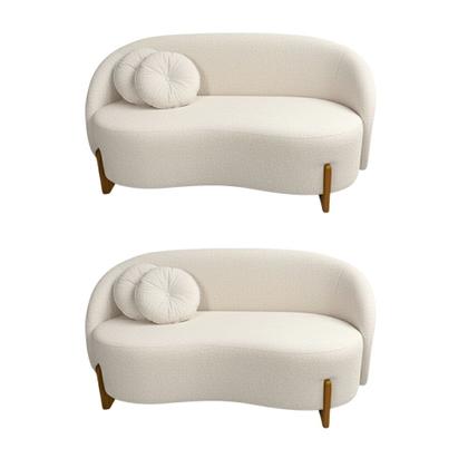 Imagem de Kit 02 Sofás Orgânicos 2 Lugares C/2 Almofadas Curvo Sala Recepção Amsterdã Boucle Off White - Montanari's Decor