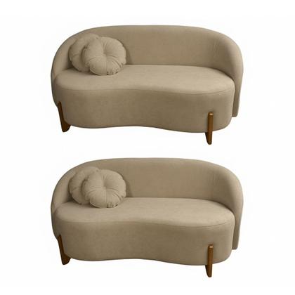 Imagem de Kit 02 Sofás Orgânicos 2 Lugares C/2 Almofadas Curvo Sala Recepção Amsterdã Veludo Cappuccino - Montanari's Decor
