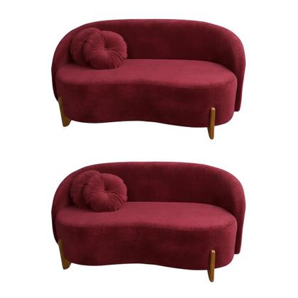 Imagem de Kit 02 Sofás Orgânicos 2 Lugares C/2 Almofadas Curvo Sala Recepção Amsterdã Veludo Vermelho - Montanari's Decor