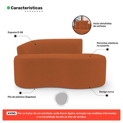 Imagem de Kit 02 Sofás Orgânicos Living Bob 145cm 02 Lugares com 02 Almofadas Bouclê Terracota - Desk Design