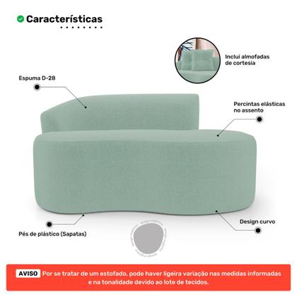 Imagem de Kit 02 Sofás Orgânicos Living Bob 145cm 02 Lugares com 02 Almofadas Bouclê Verde Menta - Desk Design