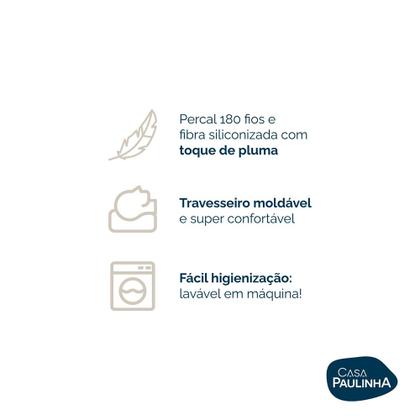 Imagem de Kit 02 Travesseiro King Percal 180 Fios 90x50 Firme Toque De Plumas Extra Macio Fofo