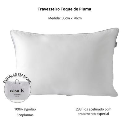 Imagem de Kit 02 Travesseiros Kacyumara Toque de Pluma 100% Algodão 233 Fios