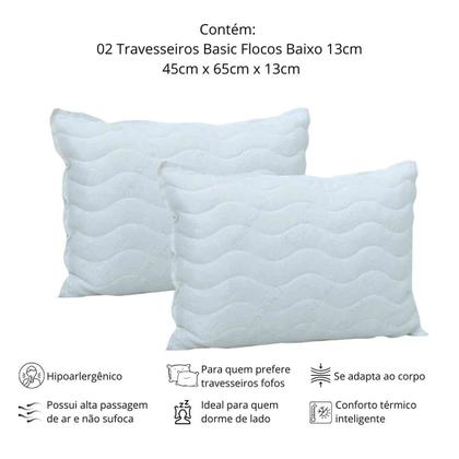Imagem de Kit 02 Travesseiros Látex em Flocos Latexfoam Basic Baixo 13cm
