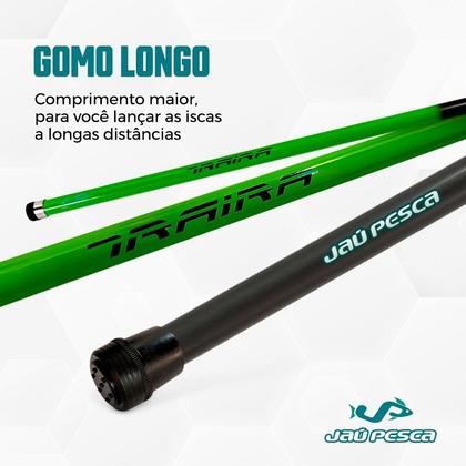 Imagem de Kit 02 Vara Telescópica Gomo Longo JP Traira 4,00m Verde Jaú Pesca e Ace