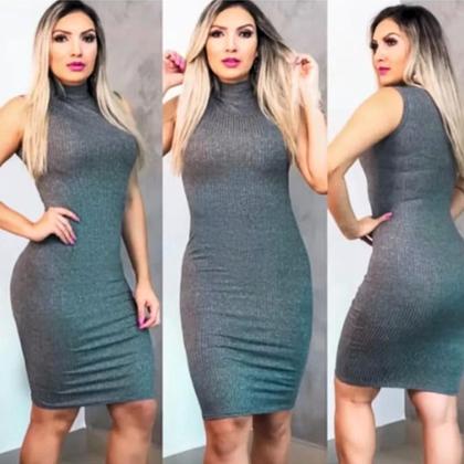 Imagem de Kit 02 Vestido Canelado Feminino Gola Alta Malha Canelada