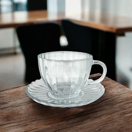 Imagem de Kit 02 Xícaras Chá Pires 200ml Vidro Pétala Wolff Mesa Posta