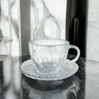 Imagem de Kit 02 Xícaras Chá Pires 200ml Vidro Pétala Wolff Mesa Posta