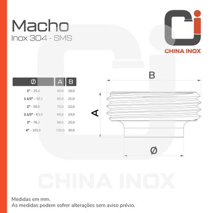 Imagem de Kit 02x macho inox 304 sms 2''