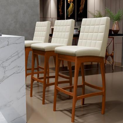 Imagem de Kit 03 Banquetas Alta Para Cozinha Sala de Jantar Fixa Mila L02 Facto Pérola Metalizado - Lyam Decor
