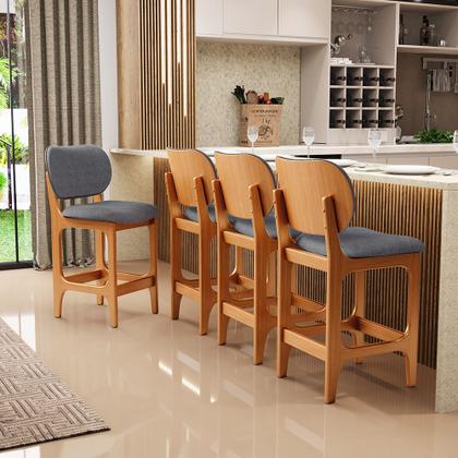 Imagem de Kit 03 Banquetas Baixa Bar Cozinha E Sala De Jantar Fixa Betta L02 Imbuia Linho Cinza Escuro - Lyam Decor