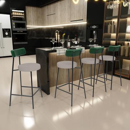 Imagem de Kit 03 Banquetas Baixa Cozinha E Sala Jantar Bancada Milão L02 Facto Verde Linho Bege -LyamDecor