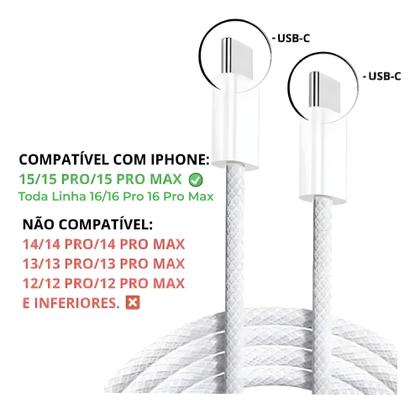 Imagem de Kit 03 Cabos Usb-c-c 1m Ip 15 16 Lacrado
