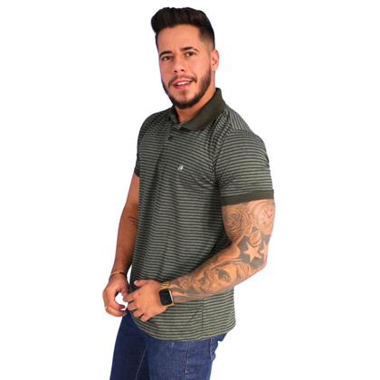 Imagem de Kit 03 Camisa Gola polo Listrada Masculina Tecido 100% Algodão