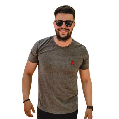 Imagem de Kit 03 Camisas Gola O Masculina Bordada Fio 30 100% Algodão