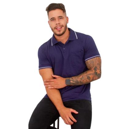 Imagem de Kit 03 Camisas Gola Polo Masculina com Bolso Tecido Fio 30.1 100% Algodão ( Cores Variadas )