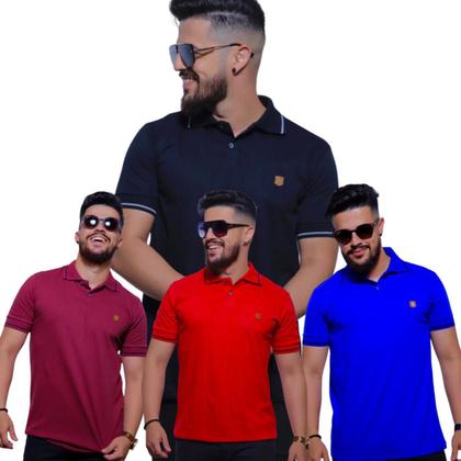 Imagem de Kit 03 Camisetas Gola Polo Masculina Algodão