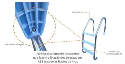 Imagem de Kit 03 Degraus P Escada Piscina + 2 Chumbador Abs + Proteção
