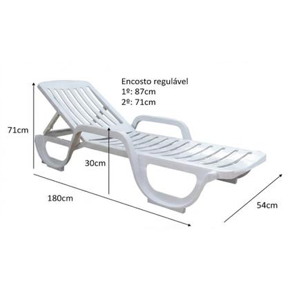 Imagem de Kit 03 Espreguiçadeira Piscina de Plástico Pitangui Branca com Rodas