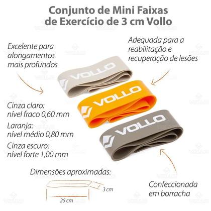 Imagem de Kit 03 Faixas Elásticas Mini Bands Leve Médio e Forte Exercícios Vollo