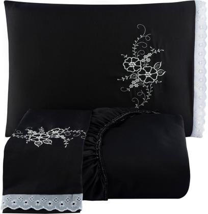 Imagem de Kit 03 Jogo Lencol Bordado Casal Queen SIze com Lese 3 Pçs