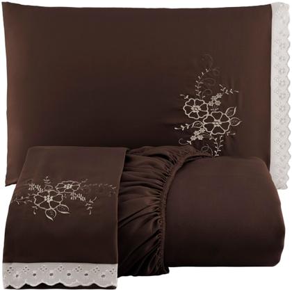 Imagem de Kit 03 Jogo Lencol Bordado Casal Queen SIze com Lese 3 Pçs