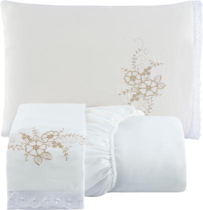 Imagem de Kit 03 Jogo Lencol Bordado Casal Queen SIze com Lese 3 Pçs