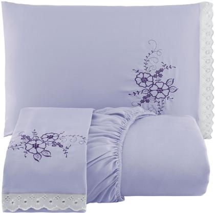 Imagem de Kit 03 Jogo Lencol Bordado Casal Queen SIze com Lese 3 Pçs