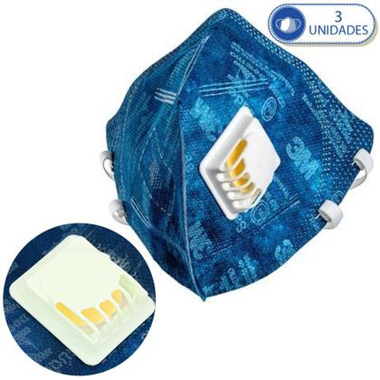 Imagem de Kit 03 Máscaras 3M Com Válvula Dobrável Descartável para Proteção Facial PFF2(S) Azul