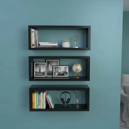 Imagem de Kit 03 Nichos 50x25 Preto Decoração Sala Quarto Cozinha Banheiro Escritório