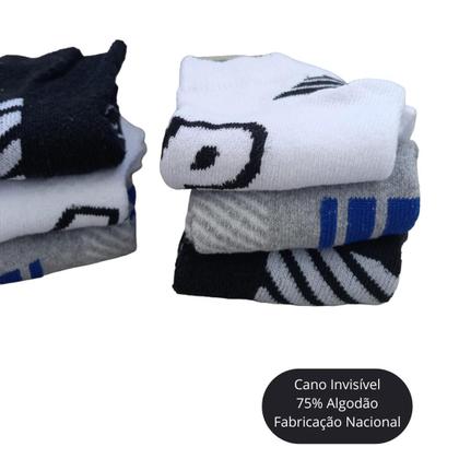 Imagem de Kit 03 Pares Meias Soquete Cano Curto Invisível Feminina Trabalhada Com Elastano Algodão Original Apollo